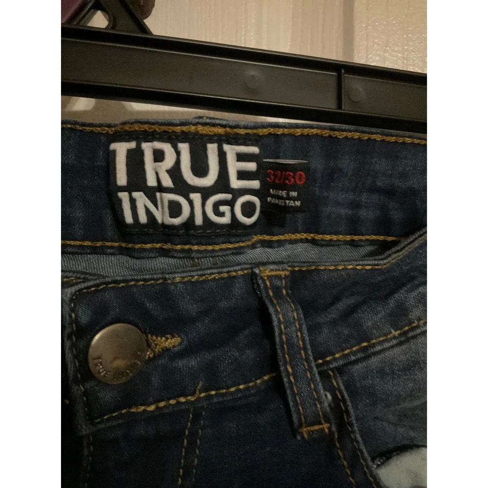 True Indigo Mens Distressed Skinny Jeans Dark Wash Ripped Denim 32x30